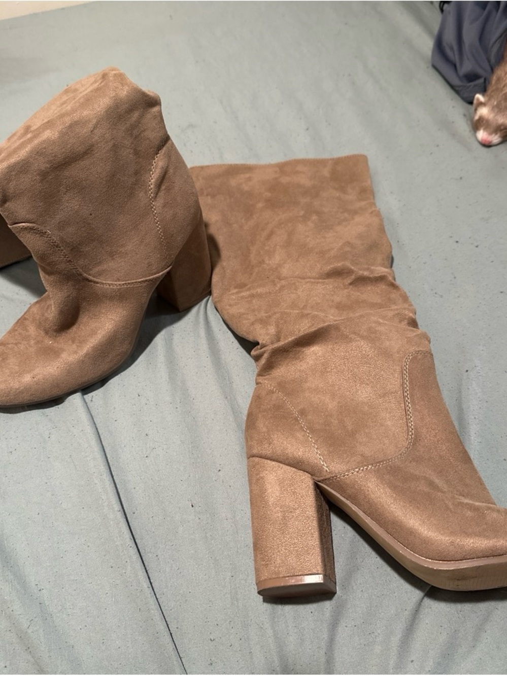 Women's Taupe Suede Block Heel Boots